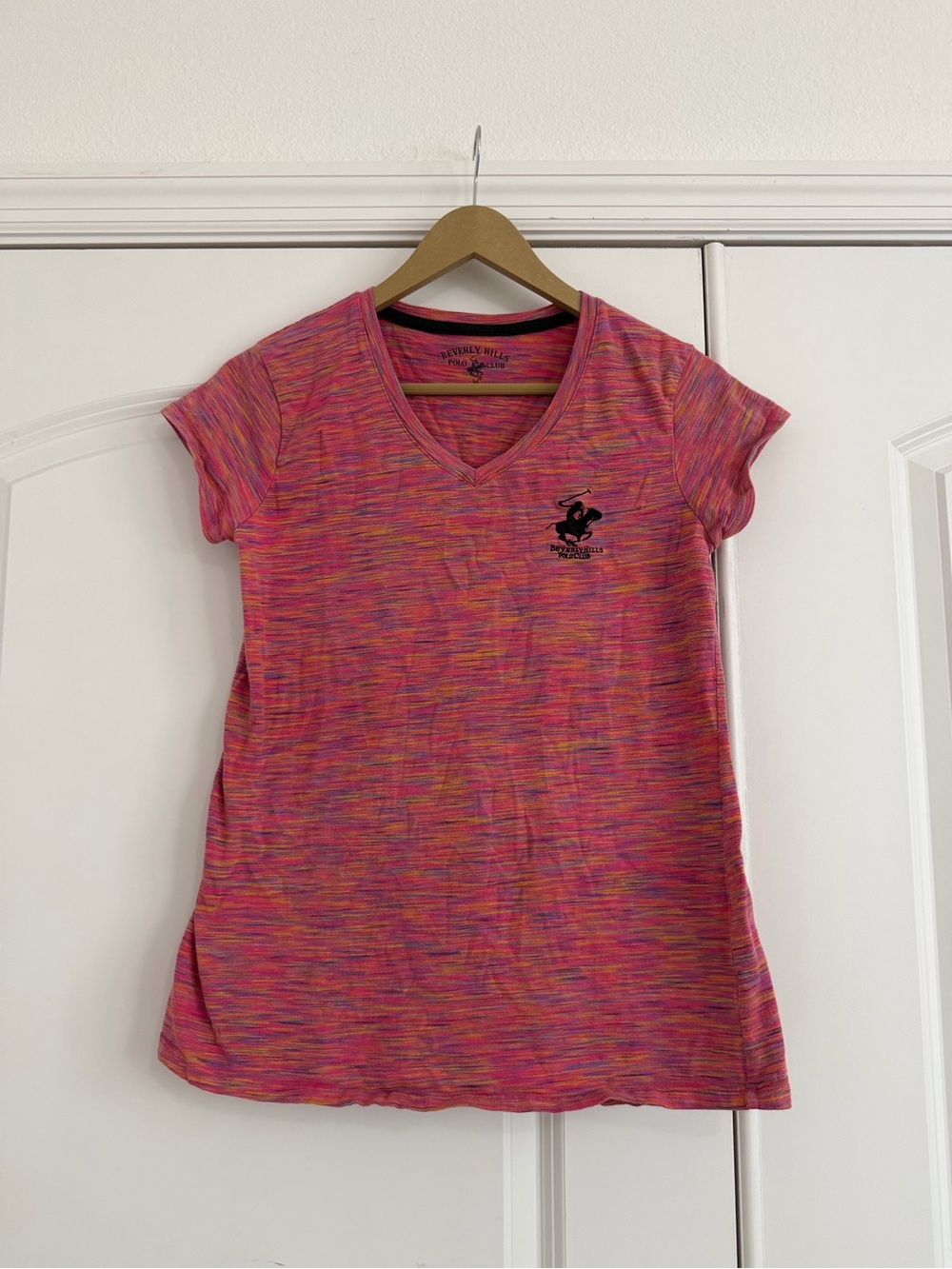Beverly Hills Polo Club Pink Multi-Color Space-Dye V-Neck Tee